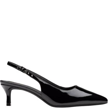 CLARKS WOMENS LOW HEEL SLING BACK - BLACK LEATHER